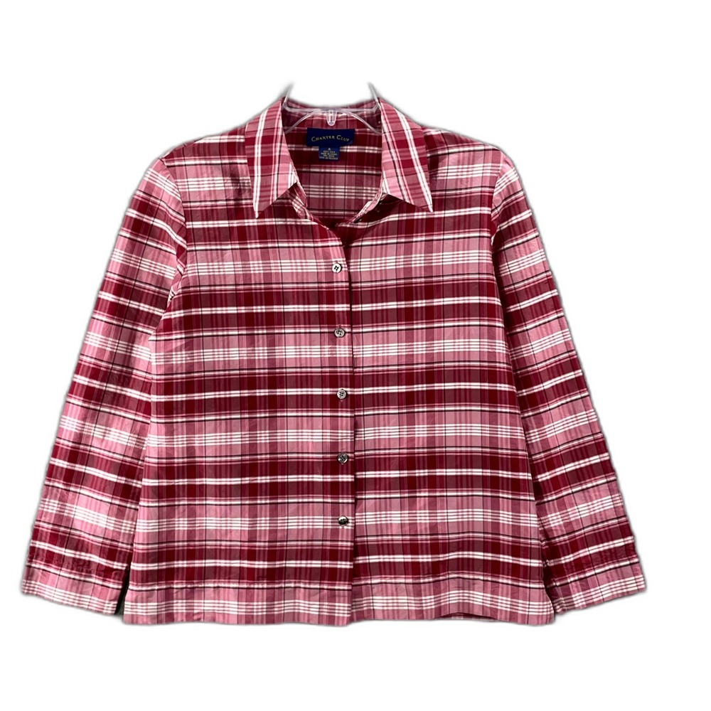 Charter Club Shirt Womens 6 Multicolor Plaid Silk Long Sleeve Button Up Outdoor‎